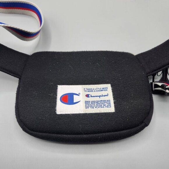 Vintage Champion Soft Belt Bag Black Fanny Pack Padded Striped - Picture 8 of 15